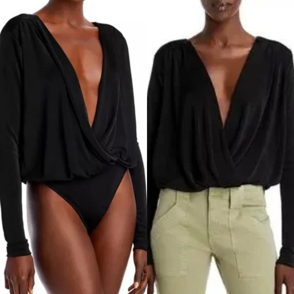 ❤️Banana Republic Draped Black Wrap Bodysuit☆
